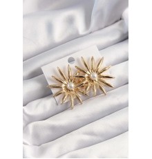 Pirinç Gold Renk İnci Taşlı Çiçek Küpe - TJ-BKP9503