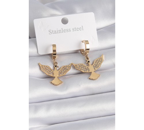316L Çelik Gold Renk Zirkon Taşlı Anka Kuşu Model Kadın Küpe - TJ-BKP9567 316L Çelik Gold Renk Zirkon Taşlı Anka Kuşu Model Kadın Küpe - TJ-BKP9567