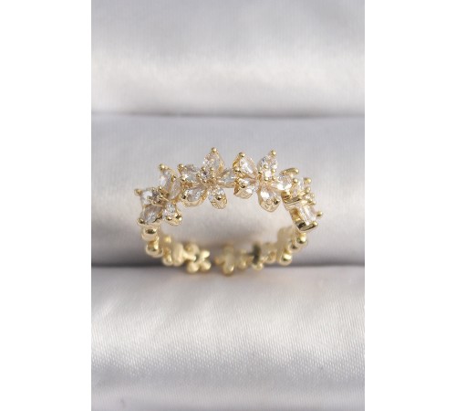 Pirinç Gold Renk Zirkon Taşlı Çiçek Model VIP Seri Kadın Yüzük - TJ-BYK3518 Pirinç Gold Renk Zirkon Taşlı Çiçek Model VIP Seri Kadın Yüzük - TJ-BYK3518