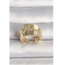 Pirinç Gold Renk Ayarlanabilir Zirkon Taşlı Kadın Yüzük - TJ-BYK3591