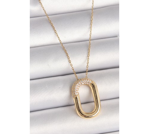 316L Çelik Gold Renk Zirkon Taşlı Oval Model Kadın Kolye - TJ-BKO9846 316L Çelik Gold Renk Zirkon Taşlı Oval Model Kadın Kolye - TJ-BKO9846