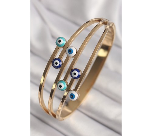 316L Çelik Gold Renk Nazar Boncuklu Kaburga Model Kadın Kelepçe - TJ-BB6778 316L Çelik Gold Renk Nazar Boncuklu Kaburga Model Kadın Kelepçe - TJ-BB6778