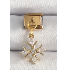 316L Çelik Gold Renk Sallantı Zirkon Taşlı Kar Tanesi Model Nomination Charm - TJ-BC1341