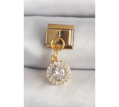 316L Çelik Gold Renk Sallantı Daire Zirkon Taşlı Nomination Charm - TJ-BC1342 316L Çelik Gold Renk Sallantı Daire Zirkon Taşlı Nomination Charm - TJ-BC1342