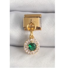 316L Çelik Gold Renk Sallantı Yeşil Zirkon Taşlı Nomination Charm - TJ-BC1344