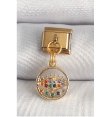 316L Çelik Gold Renk Sallantı Renkli Zirkon Taşlı Göz Model Nomination Charm - TJ-BC1346