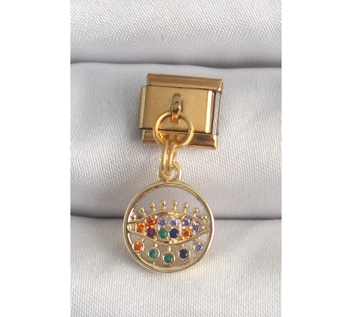 316L Çelik Gold Renk Sallantı Renkli Zirkon Taşlı Göz Model Nomination Charm - TJ-BC1346 316L Çelik Gold Renk Sallantı Renkli Zirkon Taşlı Göz Model Nomination Charm - TJ-BC1346