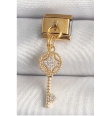 316L Çelik Gold Renk Sallantı Zirkon Taşlı Anahtar Model Nomination Charm - TJ-BC1347