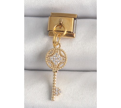316L Çelik Gold Renk Sallantı Zirkon Taşlı Anahtar Model Nomination Charm - TJ-BC1347 316L Çelik Gold Renk Sallantı Zirkon Taşlı Anahtar Model Nomination Charm - TJ-BC1347