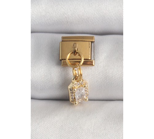 316L Çelik Gold Renk Sallantı Zirkon Taşlı Kare Model Nomination Charm - TJ-BC1348 316L Çelik Gold Renk Sallantı Zirkon Taşlı Kare Model Nomination Charm - TJ-BC1348