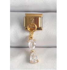 316L Çelik Gold Renk Sallantı Zirkon Taşlı Kurdele Model Nomination Charm - TJ-BC1351