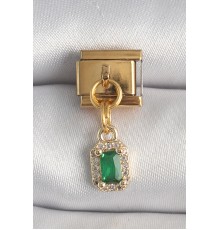 316L Çelik Gold Renk Sallantı Kare Yeşil Zirkon Taşlı Nomination Charm - TJ-BC1352