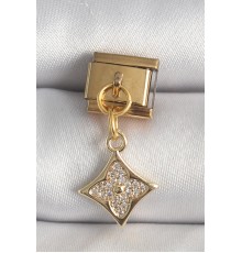316L Çelik Gold Renk Sallantı Zirkon Taşlı Çiçek İşlemeli Nomination Charm - TJ-BC1355