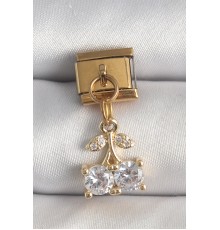 316L Çelik Gold Renk Sallantı Zirkon Taşlı Kiraz Model Nomination Charm - TJ-BC1356