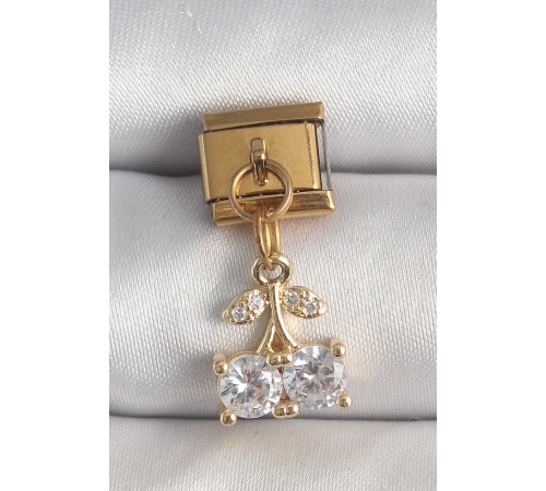 316L Çelik Gold Renk Sallantı Zirkon Taşlı Kiraz Model Nomination Charm - TJ-BC1356 316L Çelik Gold Renk Sallantı Zirkon Taşlı Kiraz Model Nomination Charm - TJ-BC1356