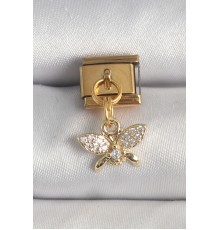 316L Çelik Gold Renk Zirkon Taşlı Kelebek Model Nomination Charm - TJ-BC1360