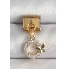 316L Çelik Gold Renk Sallantı Zirkon Taşlı Kelebek Detay Nomination Charm - TJ-BC1365