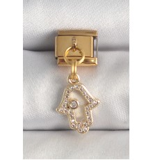 316L Çelik Gold Renk Sallantı Zirkon Taşlı Fatma Ana El Model Nomination Charm - TJ-BC1369