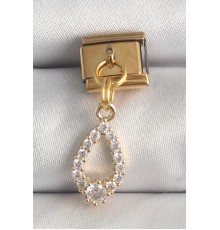 316L Çelik Gold Renk Sallantı Zirkon Taşlı Damla Model Nomination Charm - TJ-BC1372