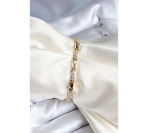 Pirinç Kemik Model Zirkon Taşlı Gold Renk Kadın Bileklik - TJ-BB6978 Pirinç Kemik Model Zirkon Taşlı Gold Renk Kadın Bileklik - TJ-BB6978