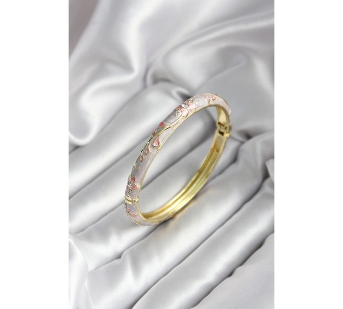 Mineli Pirinç Çiçek Desenli Zirkon Taşlı Gold Renk Kadın Kelepçe (çap 60 mm) - TJ-BB6984 Mineli Pirinç Çiçek Desenli Zirkon Taşlı Gold Renk Kadın Kelepçe (çap 60 mm) - TJ-BB6984