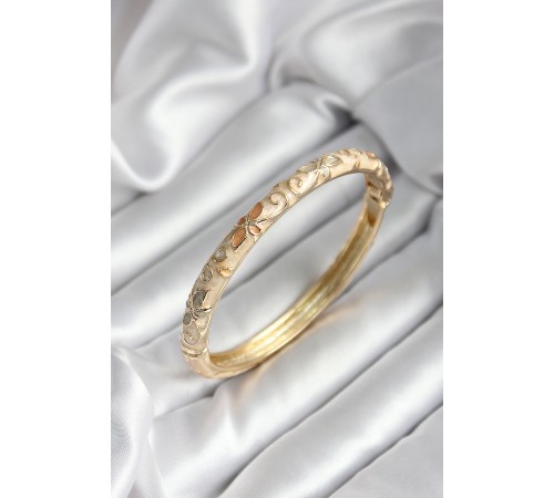 Mineli Pirinç Bej Çiçek Desenli Gold Renk Kadın Kelepçe (çap 60 mm) - TJ-BB7001 Mineli Pirinç Bej Çiçek Desenli Gold Renk Kadın Kelepçe (çap 60 mm) - TJ-BB7001