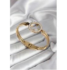 316L Çelik Zirkon Taşlı Çeyrek Takılabilir Model Gold Renk Kadın Kelepçe - TJ-BB7030