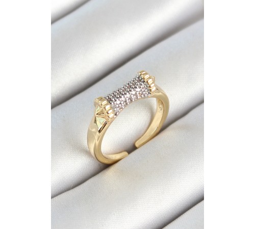 Pirinç Makara Figürlü Zirkon Taşlı Gold Renk Ayarlanabilir Kadın Yüzük - TJ-BYK3782