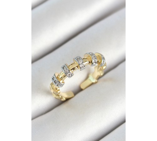 Pirinç Sıralı Daire Figürlü Zirkon Taşlı Gold Renk Ayarlanabilir Kadın Yüzük - TJ-BYK3783 Pirinç Sıralı Daire Figürlü Zirkon Taşlı Gold Renk Ayarlanabilir Kadın Yüzük - TJ-BYK3783
