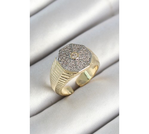 Pirinç Sekizgen Figür Zirkon Taşlı Gold Renk Ayarlanabilir Kadın Yüzük - TJ-BYK3788 Pirinç Sekizgen Figür Zirkon Taşlı Gold Renk Ayarlanabilir Kadın Yüzük - TJ-BYK3788
