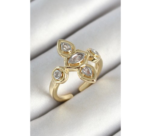 Pirinç Beş Taş Trend Figür Zirkon Taşlı Gold Renk Ayarlanabilir Kadın Yüzük - TJ-BYK3789 Pirinç Beş Taş Trend Figür Zirkon Taşlı Gold Renk Ayarlanabilir Kadın Yüzük - TJ-BYK3789