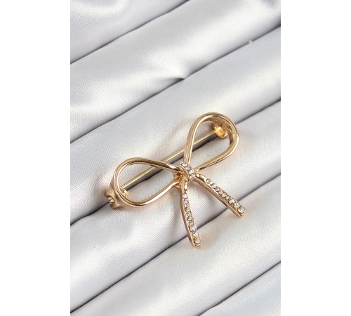 Zirkon Taş Detaylı 3D Fiyonk Figürlü Gold Renk Kadın Broş - TJ-BR442 Zirkon Taş Detaylı 3D Fiyonk Figürlü Gold Renk Kadın Broş - TJ-BR442