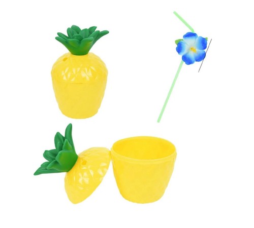 Ananas Hawaii Luau Aloha Pipetli İçecek Kabı Bardak 10x13 cm 1 Adet Ananas Hawaii Luau Aloha Pipetli İçecek Kabı Bardak 10x13 cm 1 Adet