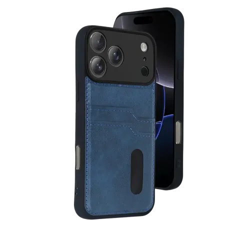 Apple iPhone 17 Pro Sara Kartvizitli Deri Kılıf - Lacivert