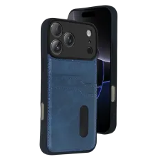Apple iPhone 17 Pro Max Sara Kartvizitli Deri Kılıf - Lacivert
