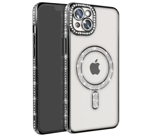 Apple iPhone 15 Kılıf Joke Simli Magneticsafe Kılıf - Siyah