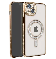 Apple iPhone 15 Kılıf Joke Simli Magneticsafe Kılıf - Gold