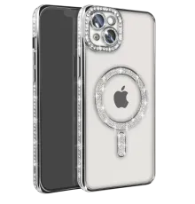 Apple iPhone 15 Kılıf Joke Simli Magneticsafe Kılıf - Gümüş