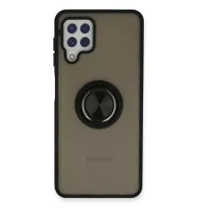 Samsung Galaxy A22 Kılıf Montreal Yüzüklü Silikon Kapak - Siyah
