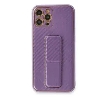 Apple iPhone 12 Pro Kılıf Coco Karbon Standlı Kapak - Mor