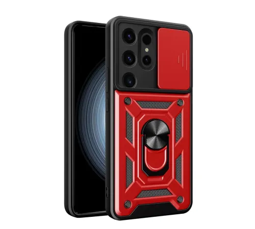 Samsung Galaxy S24 Ultra Kılıf Pars Lens Yüzüklü Silikon - Kırmızı