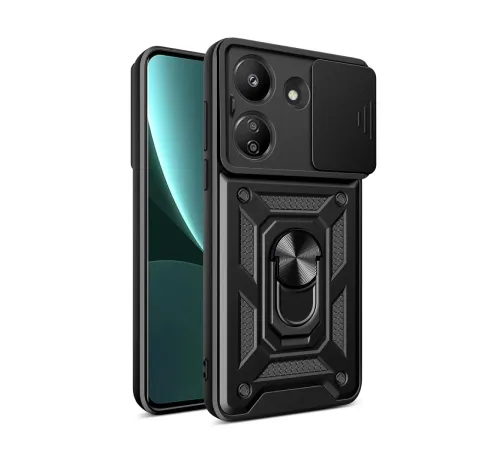 Redmi 13C Kılıf Pars Lens Yüzüklü Silikon - Siyah