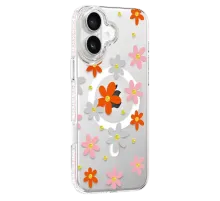 Apple iPhone 16 Floral Magsafe Kapak - Turuncu