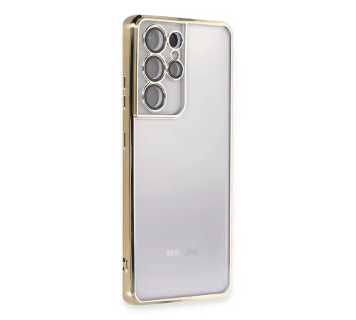 Samsung S21 Ultra Kılıf Lensli Silikon - Gold