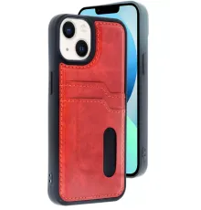 Apple iPhone 15 Sara Kartvizitli Deri Kılıf - Kırmızı