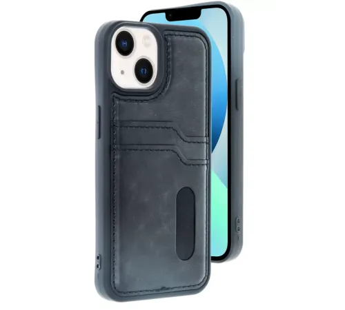 Apple iPhone 15 Sara Kartvizitli Deri Kılıf - Siyah