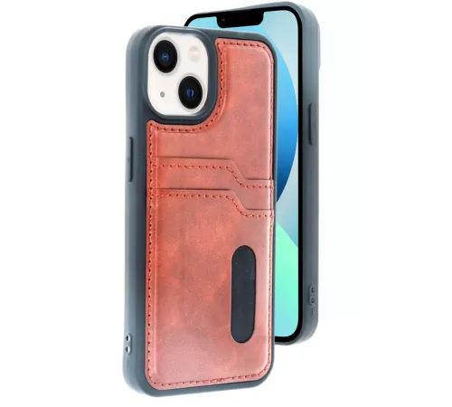 Apple iPhone 15 Sara Kartvizitli Deri Kılıf - Taba