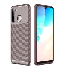 Samsung A21 Kılıf Auto Focus Karbon Kapak - Kahverengi