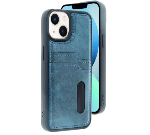 Apple iPhone 14 Kılıf Sara Kartvizitli Deri Kılıf - Lacivert