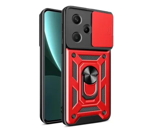 Xiaomi Redmi Note 13 Pro Plus Kılıf Pars Lens Yüzüklü Silikon - Kırmızı